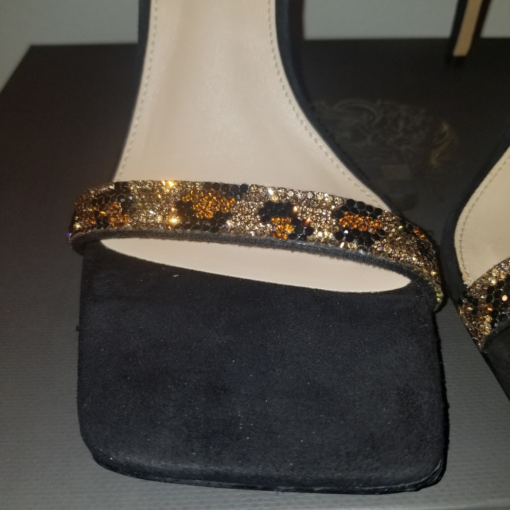 Vince Camuto Cheetah Rhinestone Seventia Black Suede Heels NIB - Picture 6 of 8